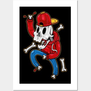 Dansing Skeleton Graffiti Character Illustration Posters and Art